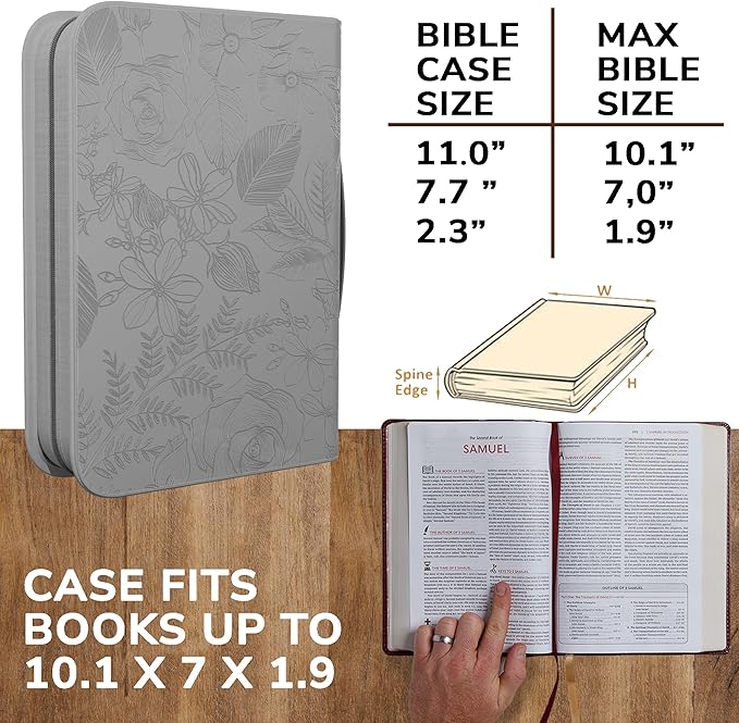 DEHITE Bible Cases for Woman — Leather Bible Covers for Women — Carrying Bag for Woman — Pen Slots — Zippered Pocket — Premium Faux Leather Holder — Christian Floral Accessories