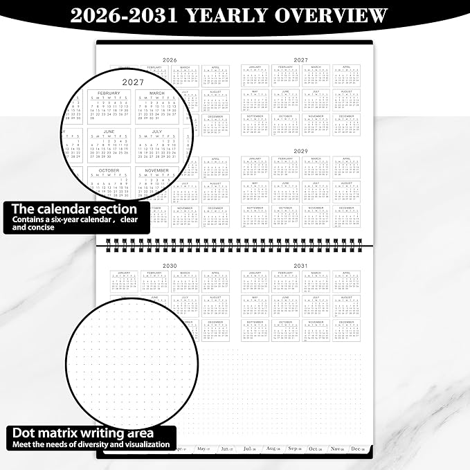 2026-2031 Monthly Planner - 5 Year Planner/Calendar, 9" x 11", 5 Year Calendar 2026-2031 Monthly Planners with Tabs, JUL. 2026 - JUN. 2031, Twin-Wire Binding, Double-Side Pocket - Waterproof Cover