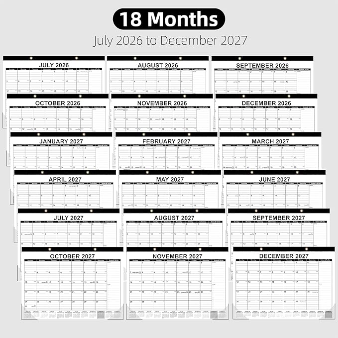Tcamp Desk Calendar 2026-2027, 18-Month Calendar from July 2026 to December 2027, Large 17" x 12" Monthly Desktop & Wall Calendar for Home & Office