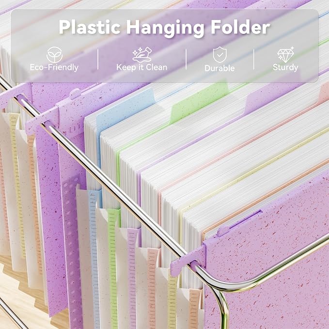 ANSOOK Hanging File Folders, Reinforced Expanding Hang Folder Letter Size,Accordian Pocket with Heavy Duty 1.2" Expansion, Hard Hanging Folder Organizer for Office Home, 50% Wheat Straw (Purple)