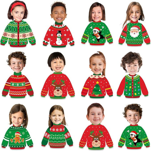 60pcs Christmas Theme Cutouts Ugly Sweater Bulletin Board Decorations Xmas Ugly Sweater Paper Cut-Outs Classroom Decor for Xmas Classroom DIY Craft Photo Wall Door Christmas Winter Party Supplies