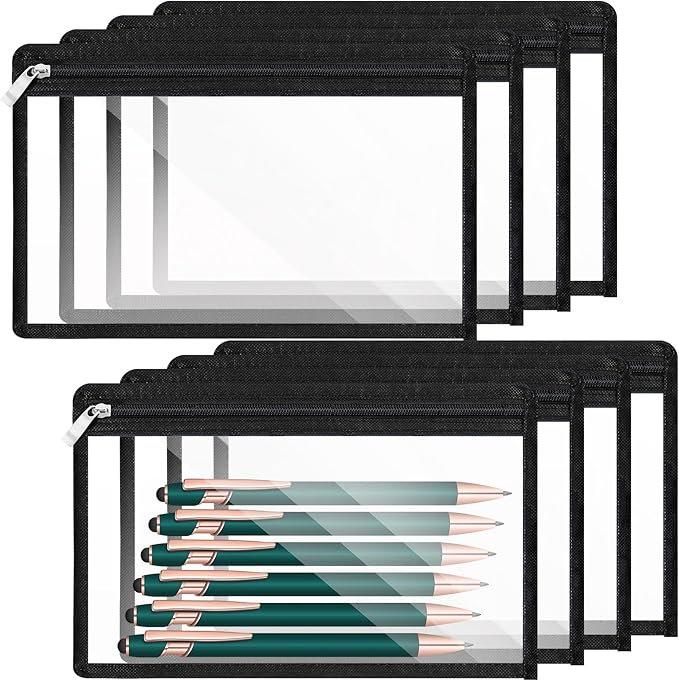 8 Pcs Clear Zipper Pouches, Clear Pencil Pouch,PVC Waterproof Makeup Pouch Envelopes Folder Storage,Document File Organization Bags for Home Office Supplies(7 x 11.4inch)
