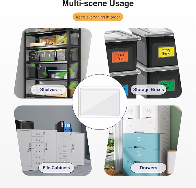 IMAGAME Clear Adhesive Business Card Pocket swith Side Open for Loading, 50 Pack, Plastic Labels Holders for Storage Bins and Library Card, Ideal for Organizing and Protecting Your Business Cards