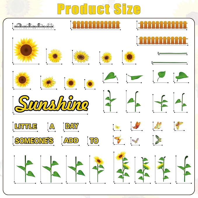 Sunflower Spring Bulletin Board Set – Thanksgiving Motivational Cutouts with Butterflies & Fences – Classroom Cardstock Decor for Window, Wall, Door, Home, Office, Nursery & School Displays