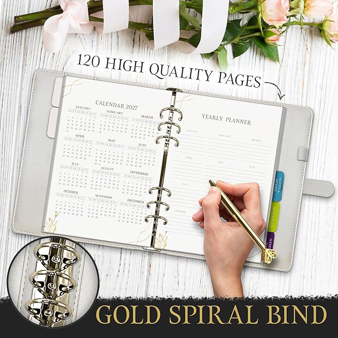 Future Mrs. Wedding Planner Book – White PU Leather with Gold Stamped Cover – Includes Gold Heart Pen & Bookmark – 7.25” x 9” Bridal Organizer for Budget, Guests, Vendors, Honeymoon & Wedding Day