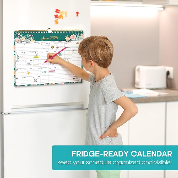 Calendar 2026-2027, Monthly Wall Calendar Runs Until June 2027, 11.5" x 14.8", Spiral Binding Hanging Wall Calendar, Perfect for Home or Office,Floral