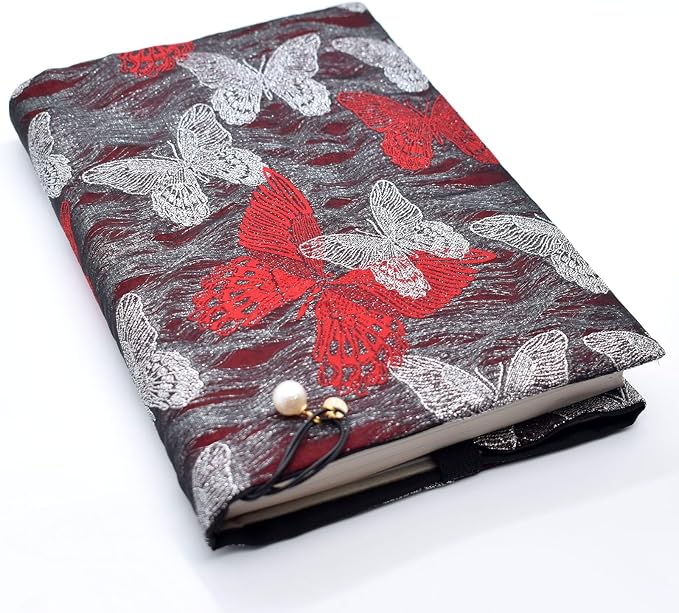 BLBMH 5.5x8.5 Fabric Bible Cover Non-Stretch | Built-in Bookmark | Handmade Washable Book Sleeve for Paperback Journal Privacy Reading Gift for Women - Butterfly C
