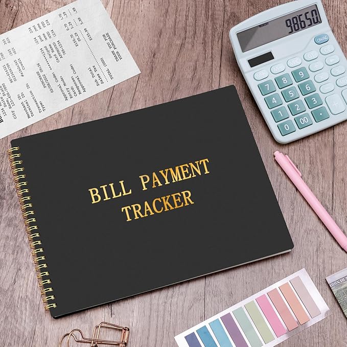 HAUTOCO Bill Tracker Notebook Monthly Bill Payment Tracker for Personal Budgeting Home Financial with 2 Storage Pocket, Payments Checklist Organizer Bill Planner 10.1 x 7.8'', Black