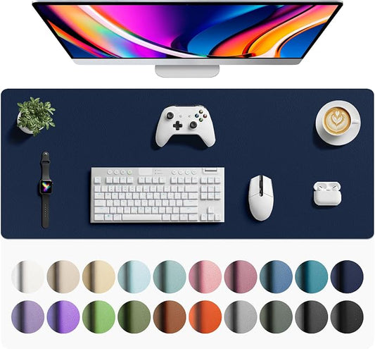 Aothia Faux Leather Desk Mat - Large Mouse Pad, Non-Slip PU Leather Blotter, Waterproof Writing Surface for Office and Home (Dark Blue, 42" x 17")