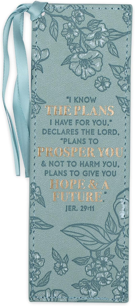 Christian Art Gifts Premium Vegan Faux Leather Scripture Bookmark for Women: I Know The Plans I Have For You - Jeremiah 29:11 Inspirational Bible Verse, Heat-Debossed, Reading Accessory w/Tassel, Teal