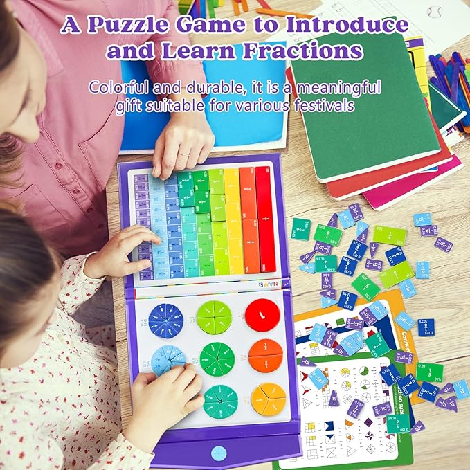 Magnetic Fraction Educational Puzzle STEM Toys Fraction Tiles and Fraction Circles Book Fraction Manipulatives for Elementary School Math Learning Toys Birthday for Kids