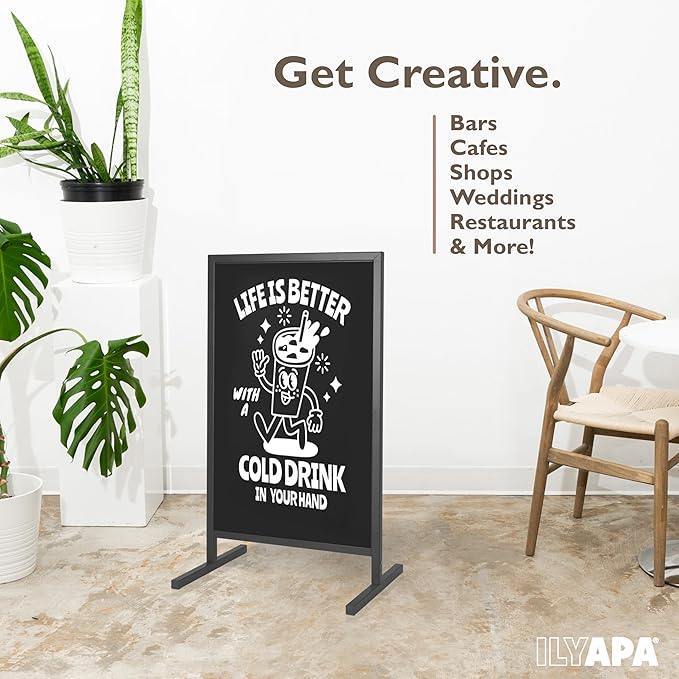 Ilyapa Metal Double Sided Swinging Chalkboard Sign - 22x37 inch Magnetic Sidewalk Sign - A Frame Chalkboard Alternative Menu Board for Restaurant