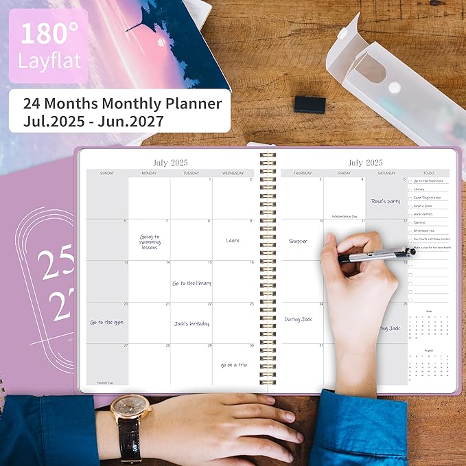 2026-2027 Monthly Planner, Jan 2026-June 2027, B5 (7" x 9"), 2 Year Monthly Planner, 24 month Calendar, Simple Calendar Planner Notebook Soft PVC Cover, Suitable for Schools & Offices, Purple