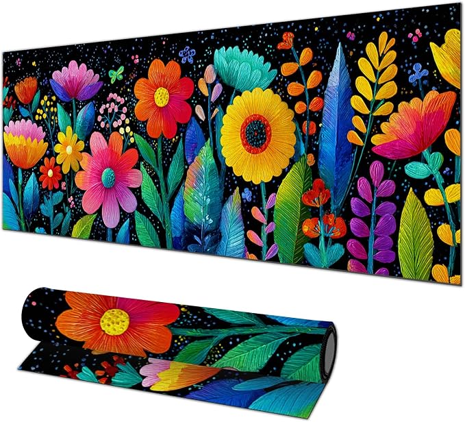 HOMETITUTE Large Mouse Pad 31.5 x 11.8 Inch Colorful Floral Desk Mat Extended Keyboard Mousepad Non Slip Waterproof Desk Pad Vibrant Flowers Design for Office Home Gaming