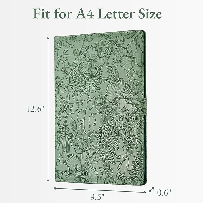 Mymazn Padfolio Portfolio Binder, Faux Leather Interview Resume Folder with Document Organizer & Business Card Holder, Letter-Sized Notepad Legal Pad Holder for Women Men (Green)
