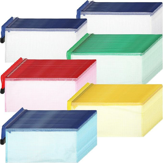 Sherr 120 Pcs Mesh Zipper Pouch A6 Pencil Pouches Bulk Small Clear Mesh Bags with Zipper 9.45'' x 4.53'' Waterproof File Bag Pencil Case for School Office Travel Organization(Multicolor)