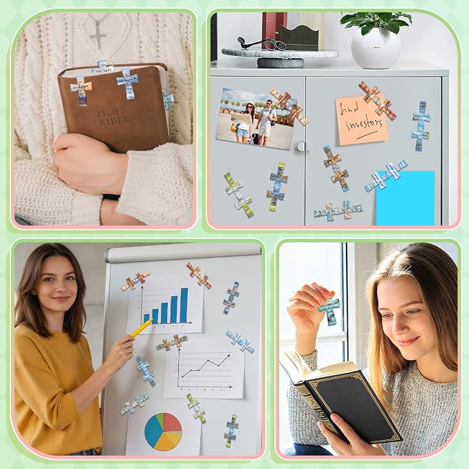 100Pack Magnetic Bookmarks Bulk Cross Bible Bookmark Christian Bookmarks for Women Men Kids Adults Teacher Book Lovers Gifts, Book Marks for Reading Religious Verses Magnet Bookmark Clips (Scenery)