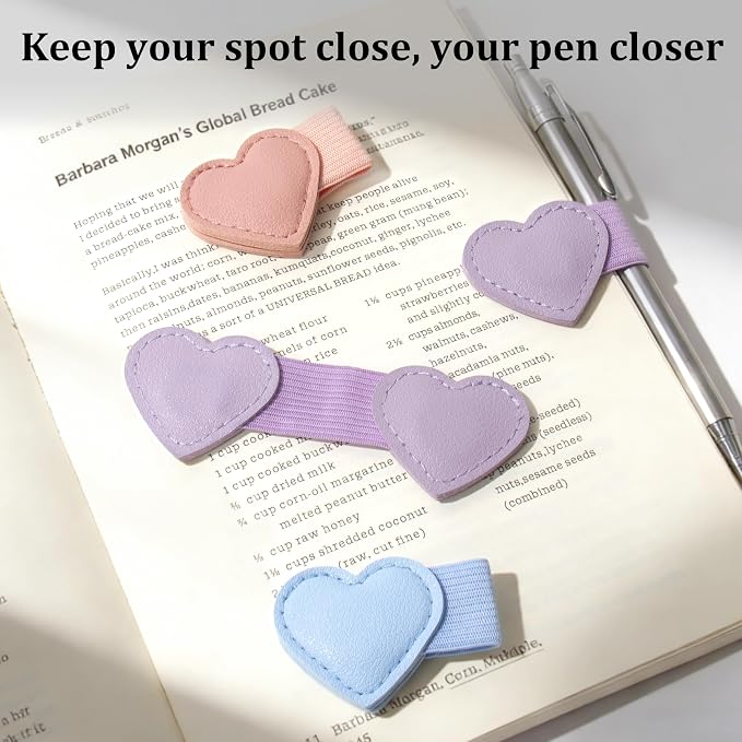 2Pcs Magnetic Leather Heart Bookmarks with Pen Holder, Cute Book Markers Clip with Gift Box, Reading Accessories for Book Lovers Women Teachers Students, Purple