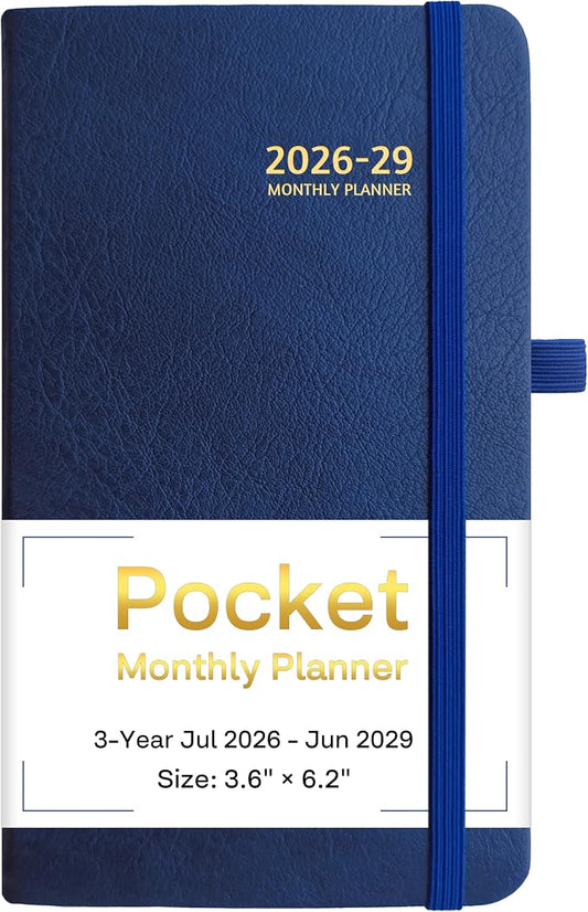 2026-2029 Pocket Monthly Planner, 3 Year Calendar 2026-2029, 6.2’’ x 3.6’’ x 0.67’’, Small Calendar 2026, 36 Months from Jul 2026 - Jun 2029, Hardcover, Back Pocket, Thick Paper, Lightweight to carry, Blue
