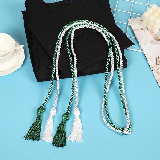 Graduation Double Honor Cords with Tassels Braided Academic Ropes for High School College Ceremony 68 Inch (Kelly Green+White)