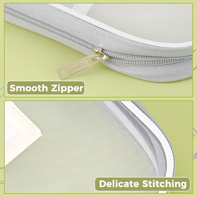 Pendancy Mesh Zipper Pouch 14.8x10.8 in Transparent Lightweight Nylon File Folders, A4 Size Multi-layer Subject Document Organizer Accessories Storage bag for Office and School Supplies(White)