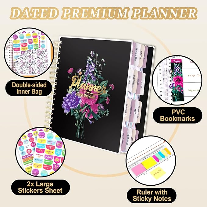 Planner 2026-2027, 18 Months Large Academic Daily Weekly Monthly Planner Organizer, July. 2026 - Dec. 2027, 8.5x9.8" Agenda with Page Tabs, Separator Page, Pocket Folder, Bookmark, Stickers & Sticky Note Set