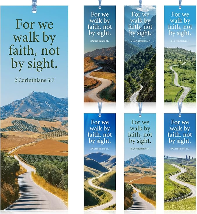 Dispowreath 60 Pcs Walk by Faith Bookmarks Religious 2 Corinthians 5: 7 Bookmarks Church Exchange Gifts for Men & Women Church Prizes Party Favors