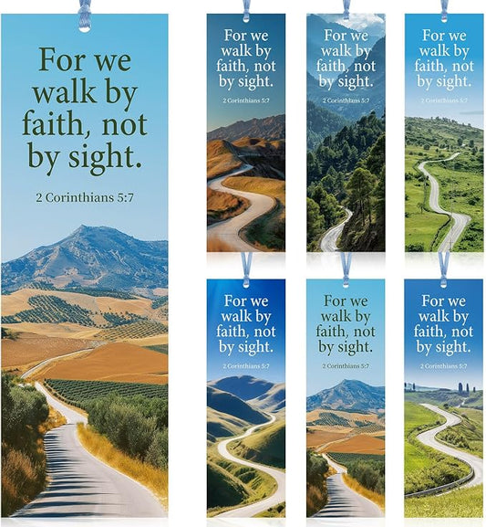 Dispowreath 60 Pcs Walk by Faith Bookmarks Religious 2 Corinthians 5: 7 Bookmarks Church Exchange Gifts for Men & Women Church Prizes Party Favors