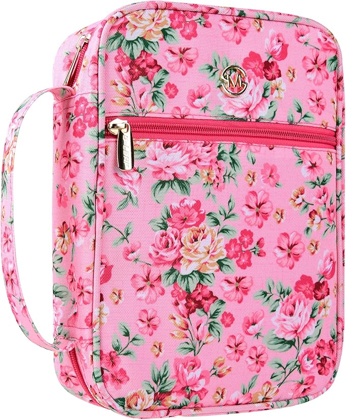 G-LEAF Bible Cover Case/Book Cover, Bible Case for Women Girls, Bible Cover Bags Floral Pattern With Handle Fits for Standard Size Bible, 9.5x6.7x2.5 In