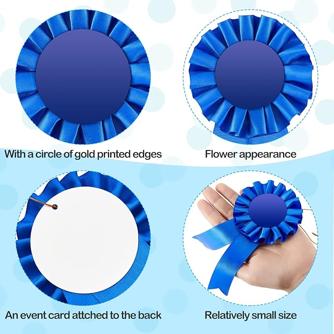 Henoyso 18 Pcs Blank Award Ribbon 1st Place Rosette Prize Award Medals Ribbons Recognition Participation Badges for Competition DIY Party Accessory Science Fair Talent Show(Blue)