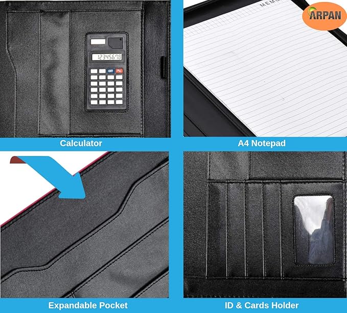 Arpan A4 Conference Folder Portfolio with Calculator & Pad/Executive Portfolio with Closure Belt - Ivory Cream