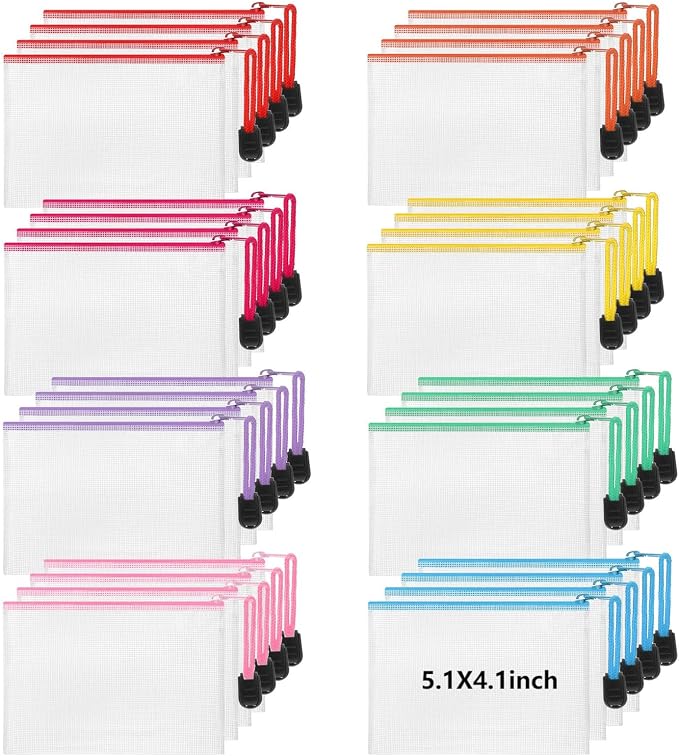 Jetec 32 Pcs Mesh Zipper Bags Toy Storage Bikini Organizer Bag Bolsas Para Guardar Trajes De Bano Waterproof Zipper Reusable Pouch Puzzle Multipurpose for Storage Office(Stylish Color,5.1 x 4.1 Inch)