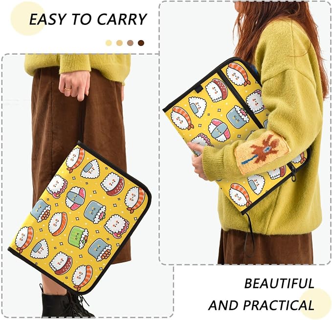Cute Funny Sushi 13 Pockets Expanding File Folder with Sticky Labels Accordion File Folder Document Organizer Letter Size A4 Papers Expandable File Keeper