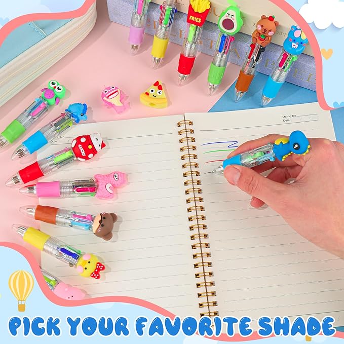 52Pcs Mini Multicolor Pen in One 4-in-1 Cute Pens Bulk,Kawaii Ballpoint Pens for Classroom Gifts Birthdays and Parties