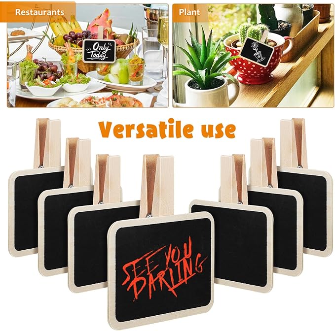 SEWACC 20pcs Mini Chalkboard Signs with Clips Reusable Food Labels for Party Buffet Photo Clips for Tabletop Display Easy to Write and Wipe Off for Events and Catering