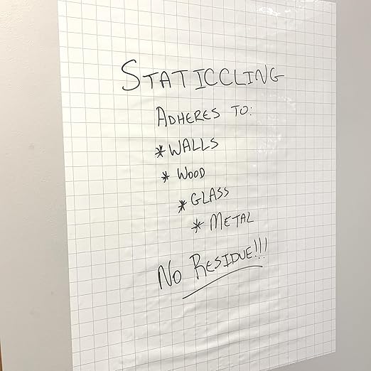 Geyer Instructional Products - 31.5'' x 24'' Portable Static Cling Dry Erase Grid Sheets, Reusable Electrostatic Whiteboard Sheets with Grid Lines, Sticks to Any Surface - 15 Pack