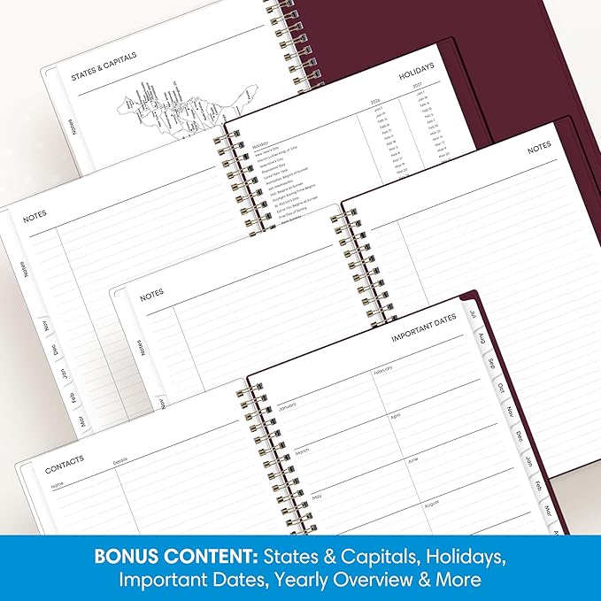 Blue Sky 2026-2027 Weekly and Monthly Academic Year Planner Calendar, July 2026 - June 2027, 5.875" x 8.625", Flexible Pocket Cover, Wirebound, Laminated Tabs, Includes Extra 30 Sheets of Notes, Dark Peonies