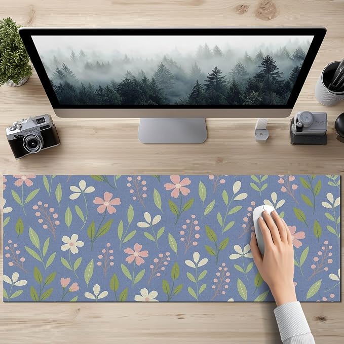 HOMETITUTE Blue Floral Mouse Pad XL Desk Pad 31.5 x 11.8 Inch Large Extended Keyboard Mat Non Slip Computer Mouse Pads Waterproof Desk Mat for Office Home Accessories Gaming Workspace