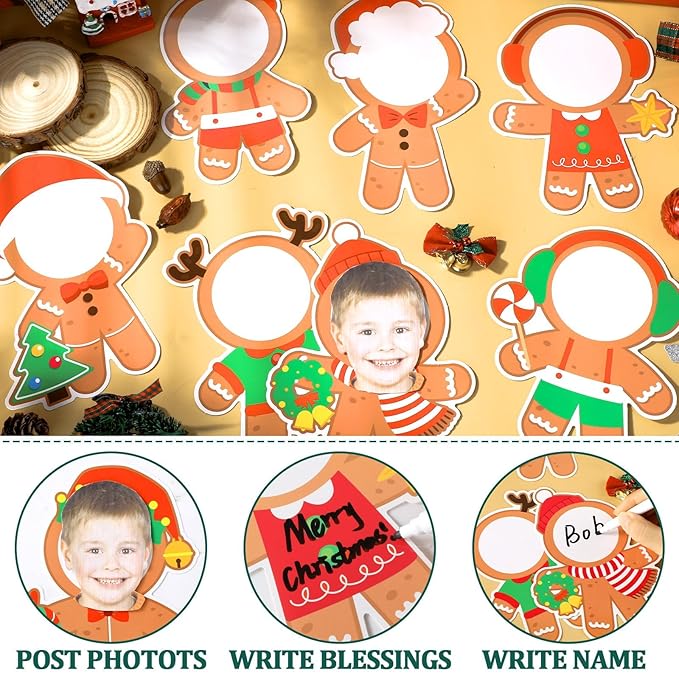 80Pcs Christmas Gingerbread Photo Cutouts Xmas Paper Decorations Bulletin Board Christmas Gingerbread Man Paper Cut-Outs Classroom Decor for Photo DIY Craft Classroom Home Winter Party Favor Supplies
