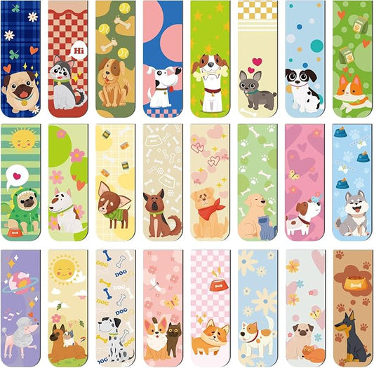 48 Pcs Magnetic Bookmarks Dogs Magnets Bookmark Clips Dog Party Favors Book Lovers Gifts Cute Book Marks for Reading Women Kids Christmas Stocking Stuffers Book Reading Accessories, 24 Designs (Dog)