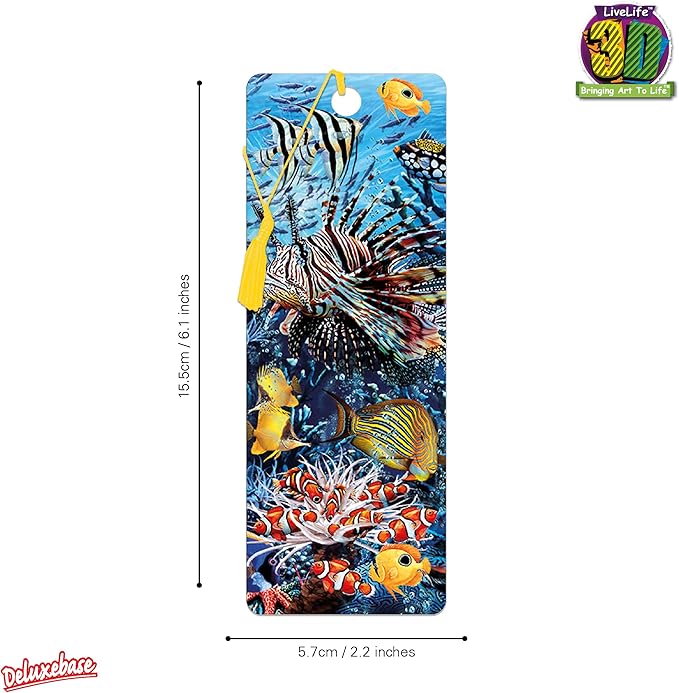 3D LiveLife Bookmark - Wonders of The Reef from Deluxebase. Cute Lenticular Coral Reef Page Marker. Animal Themed Accessories for Book Lovers. Small Gifts for Men, Women, Writers and Teachers.