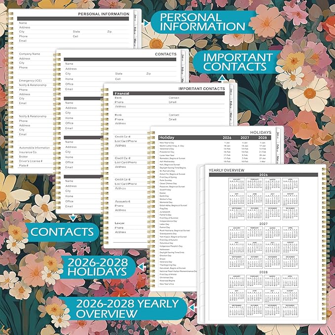 Monthly Planner 2026-2028 - 2 Year Monthly Planner/Calendar 2026-2028, July 2026 - June 2028, 9" x 11", 24 Monthly Tabs, Double-Sided Pocket, Twin-wire Binding, Holidays, Inspirational Quotes
