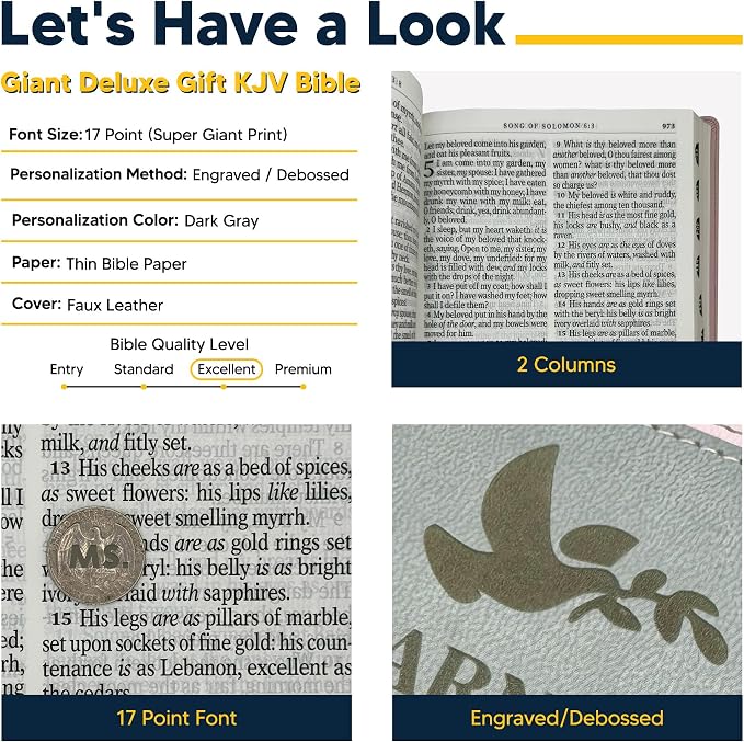 Personalized KJV Womens Large Bible Two-Tone Faux Leather King James Version Giant Print Size with Index Tabs | Custom with Name, Date or Text | Gift for Christian & Religious Celebrations