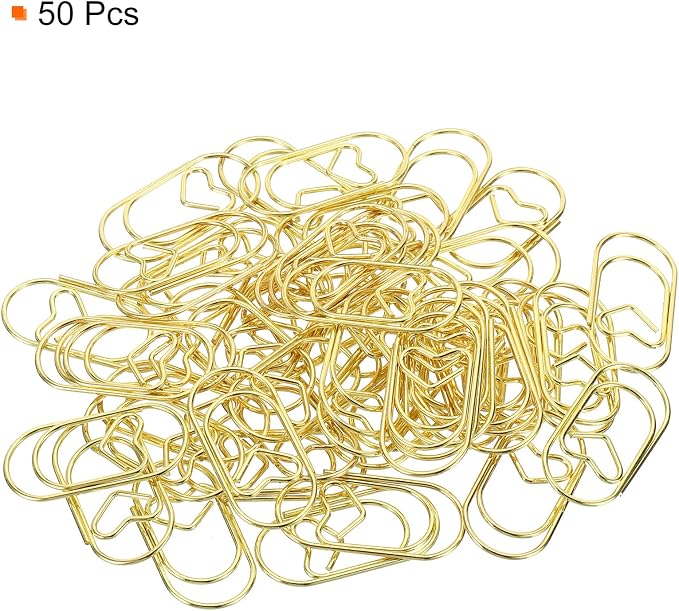 MECCANIXITY Paper Clip Heart-Shaped Cute Decorative Fun Clips Bookmarks 1.2 Inch Gold Tone for Organize Office Home, Pack of 50