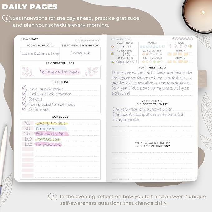 Clever Fox Self-Care Journal Pocket – Daily Reflection Notebook – Mental Health & Personal Development Planner, Meditation & Mood Log (Seashell)