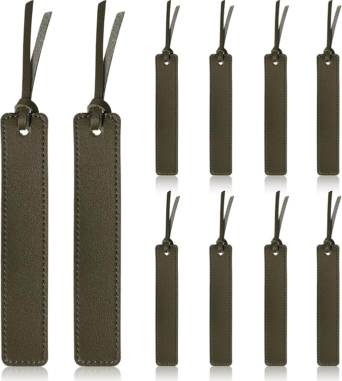Zonon 10 Pieces Leather Bookmarks Handmade Genuine Leather Page Markers Personalized Bookmarks for Book Reading Bookworm Book Lovers Readers Writers Accessories(Olive Green)