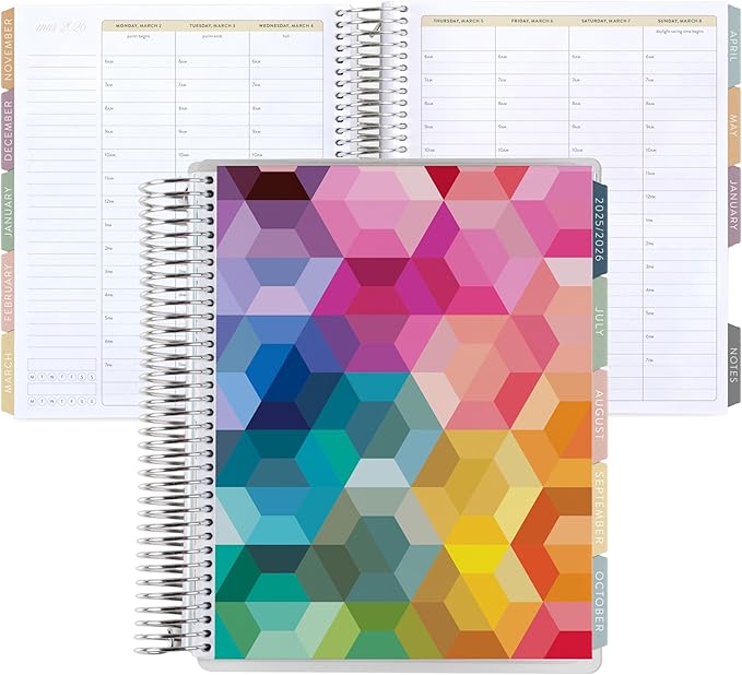 Erin Condren 12-Month Spiral Life Planner (Jul 2025 - Jun 2026), 7”x9” Weekly and Monthly Planner Calendar, 80 Lb. Text Weight Paper, Hexagon Covers, Bouquet Theme, Hourly Layout, Platinum Coil