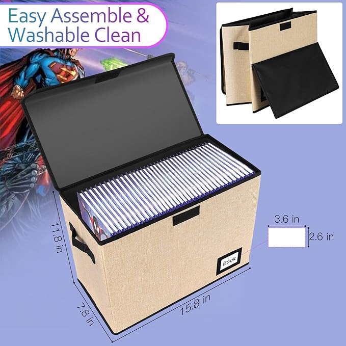 10 Pack Comic Book Storage Box 15.8" X 7.8" X 11.8", Collapsible Holds 160-180 Comic Book Organizer Heavy Duty Bin Container Holder Shelf (Yellow)