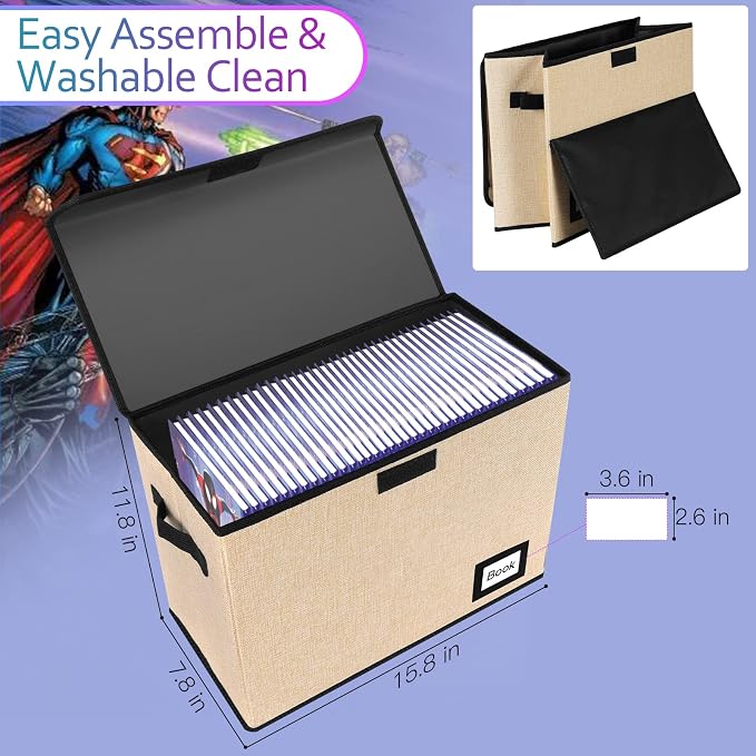 2 Pack Comic Book Storage Box, Protector Organizer, 15.8" X 7.8" X 11.8", Collapsible Short Box, Holds 160-180 Books, Container Holder Shelf Bin (Yellow)