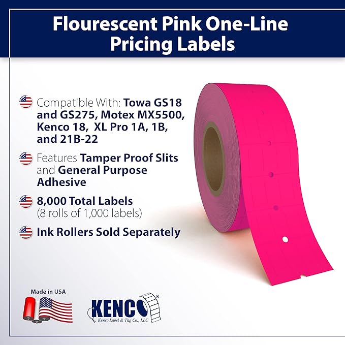 Labels to fit: Motex MX5500, Towa GS Series,Halmark Model H, Kenco 18-8,000 Labels by Kenco (Fluorescent Pink)